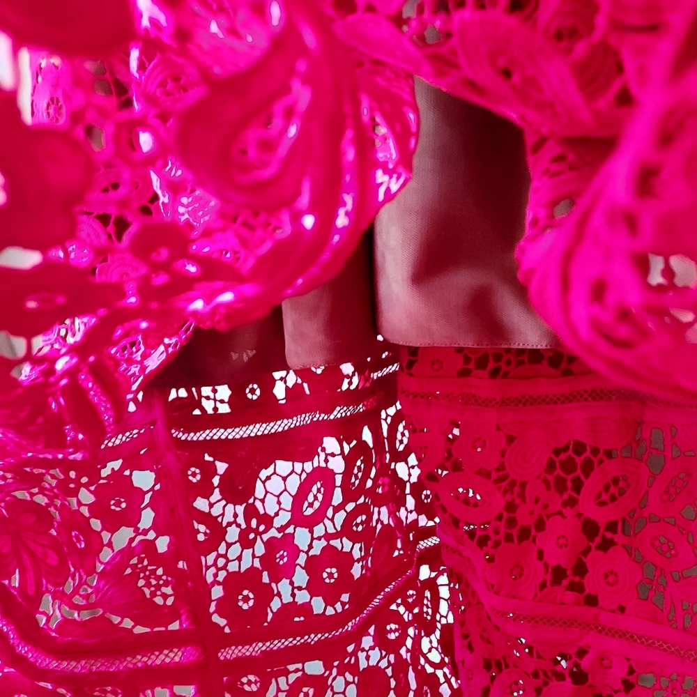 Self-Portrait Azalea Red Lace Fit & Flare Midi Dress Size 4 - Picture 9 of 16